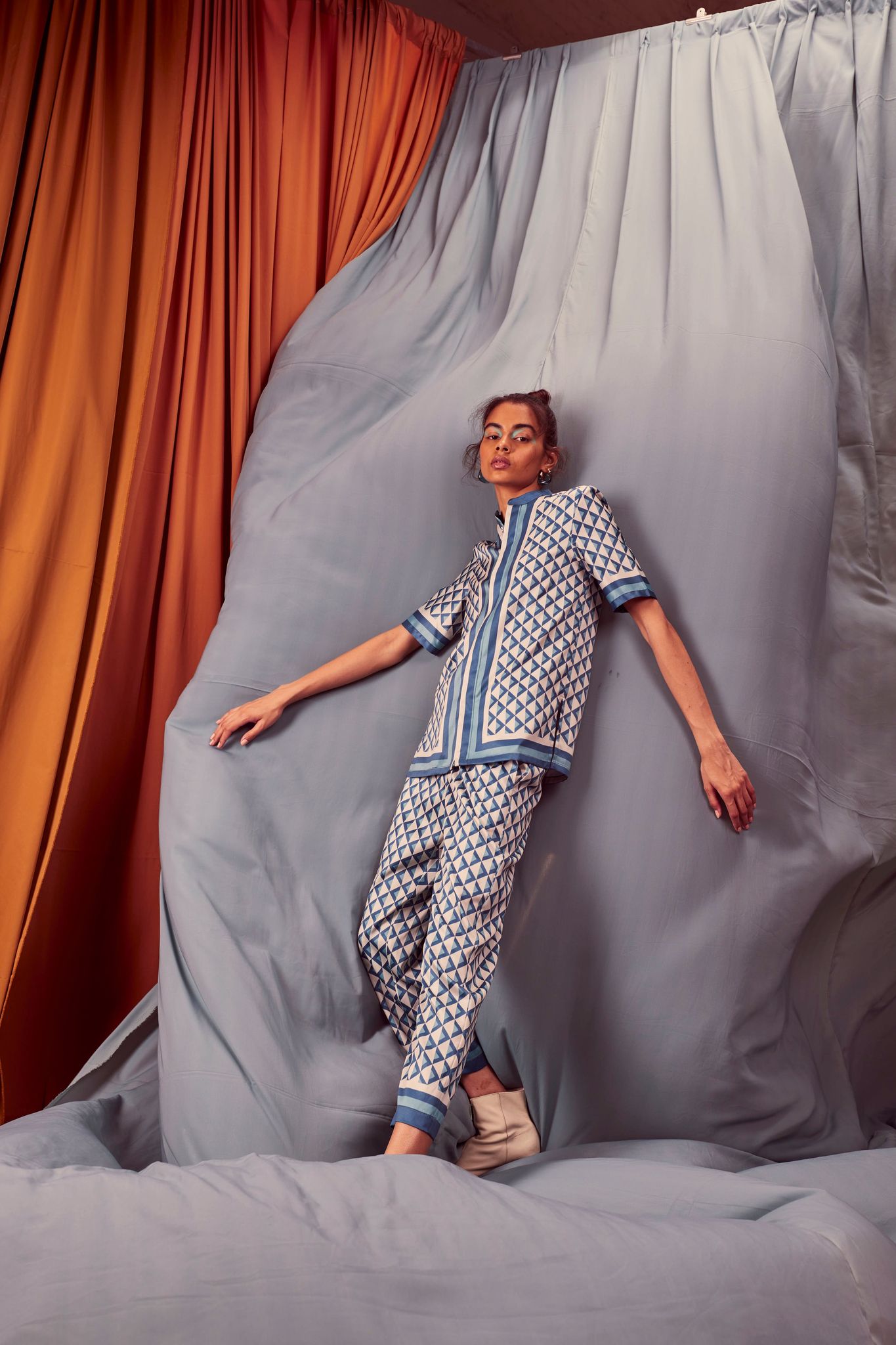 BORDER PRINT SET-M / L / Teal