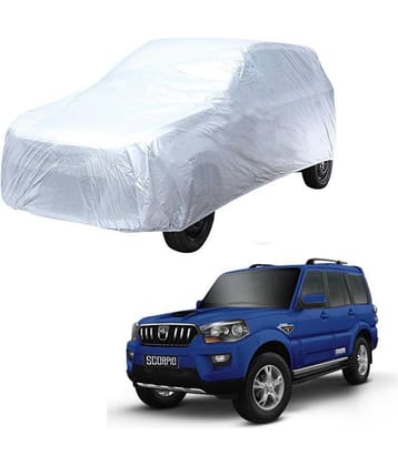 Autoretail Silver Color Dust Proof Car Body Polyster Cover Without Mirror Pocket Polyster For Mahindra Scorpio