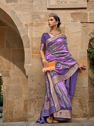Purple Soft Silk Banarasi Woven Saree