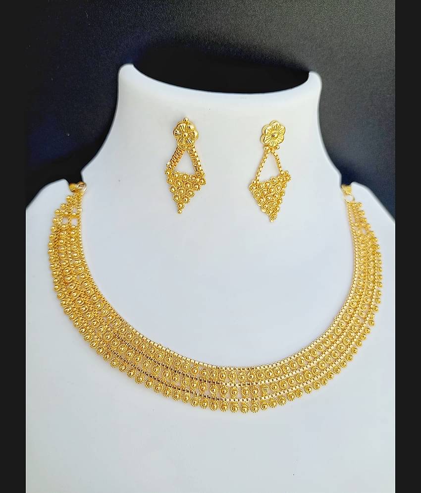 ROFARWORD Gold Brass Necklace Set ( Pack of 1 )