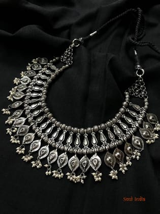 Oxidised Silver Polished Neo Ethnic Necklace