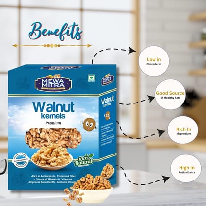 MewaMitra Premium Walnut Kernels 500g (Pack of 2 x 250g) | Akhrot Giri Without Shell | Light Golden Walnuts | Omega-3 Rich Healthy Dry Fruits