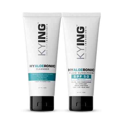 KYING Hyaloeronic Cleanse & Protect Duo: Face Cleanser 100ml, Fluid Sunscreen SPF50 100ml