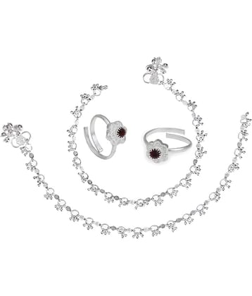 AanyaCentric Silver Plaed 1 Pair Anklet & 1 Pair Toe Ring Combo