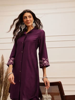 Plum Embroidered Kurta Set