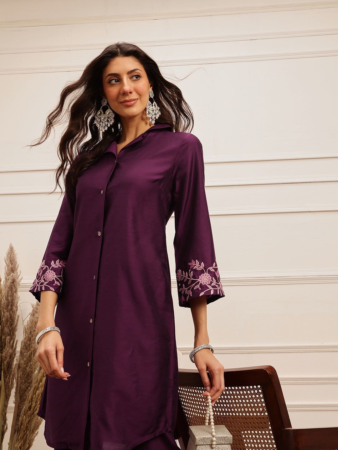 Plum Embroidered Kurta Set