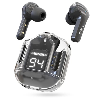 iGear Crystal iG-1025 True Wireless Earbuds, Transparent Charging Case- Midnight Black