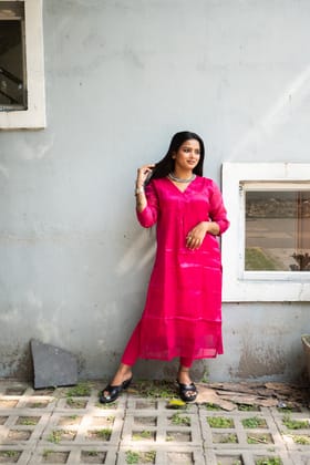 Pink love Tissue Kurti-XL