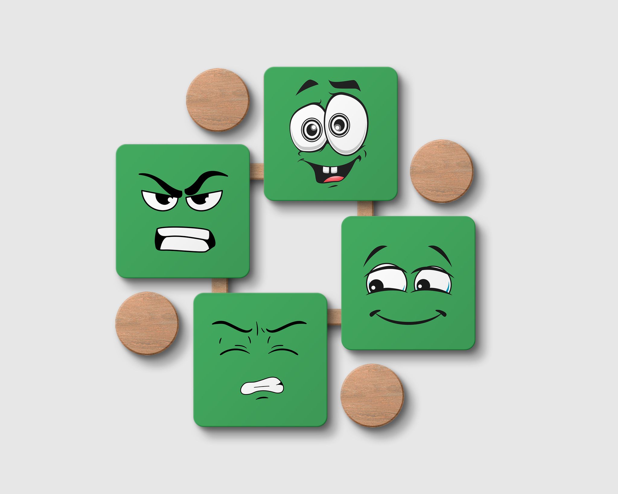 'Green Emotion Emoji' Coaster Set of 4