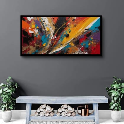 Luminary Burst of Brilliance – Modern Abstract Energy Museum-Quality Cotton Canvas Art for Foyer Décor | Frame Size (127 X 69 Cm) | Frame Type (Black) | 5-Year Warranty