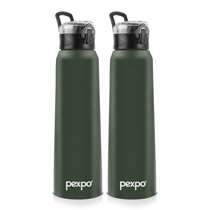 PEXPO Stainless Steel Sipper Water Bottle | 1000ml, Pack of 2, Military Green, Vertigo | Eco-Friendly Water Bottle Suitable For Adults & Kids