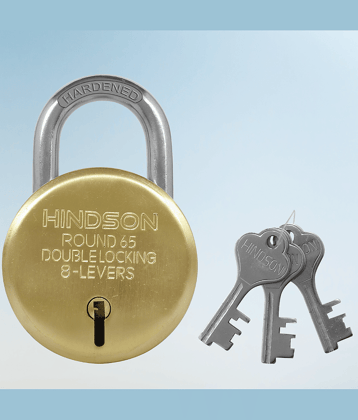 HINDSON Lock Gold Round 65mm with 3 Key, Link Steel Double Locking, 8 Lever Padlock for Door, Brass Gate, Shutter ( Finish Gold )