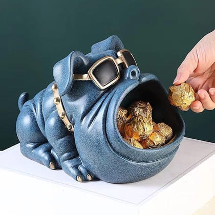 Open Mouth Bulldog Figurine-Blue
