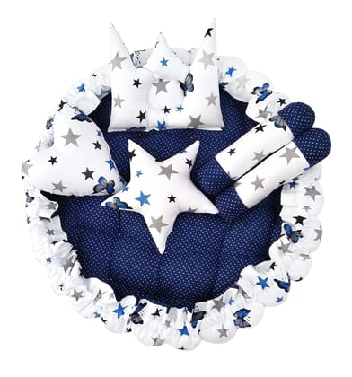 LOREM 5 Pillows & Round Shape Cotton Baby Bed for 0-1 Year BB01-04-11