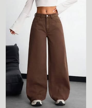 Niffer Fashion - Brown Denim Wide Leg Women's Jeans ( Pack of 1 )