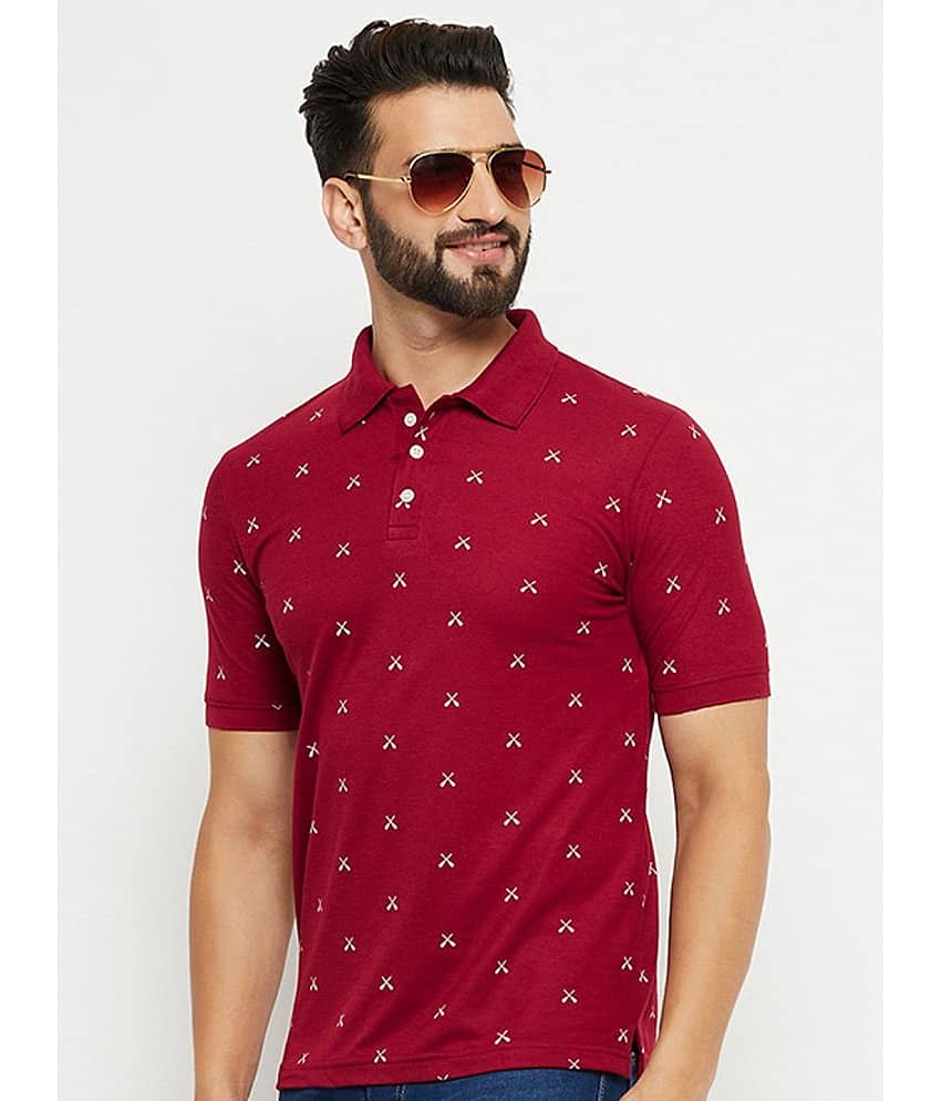 Emerald Pack of 1 Cotton Blend Regular Fit Printed Half Sleeves Men's Polo T Shirt ( Maroon )