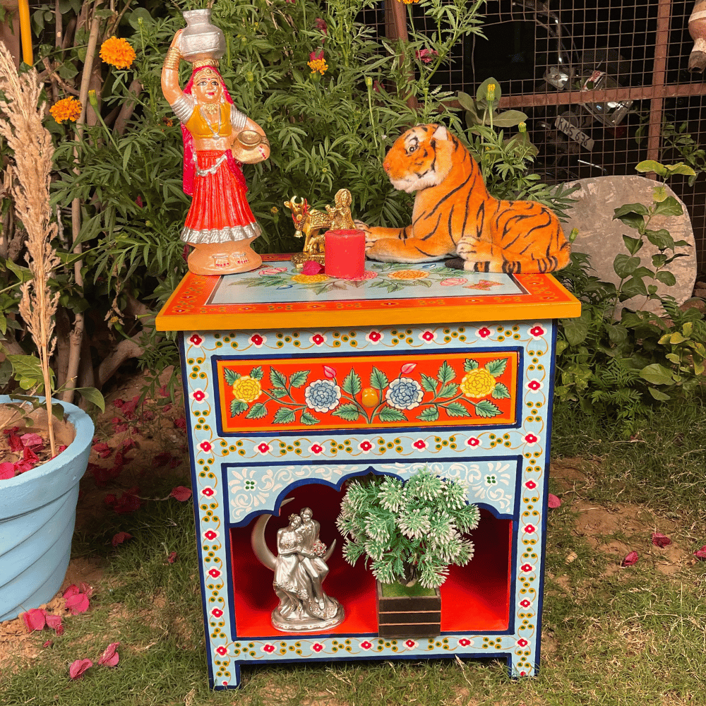 Wooden Painted Side Cabinet-End Table