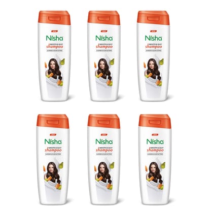 Nisha Smooth & Silky Shampoo for Women Men 180ml Pack of 6, Almond & Olive Actives Shampoo for Naturally Soft Silky Hair