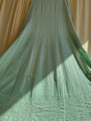 Viscose Anarkali - Semi Stitched - Green Ombre Mukaish-Green Ombre Mukaish / Viscose