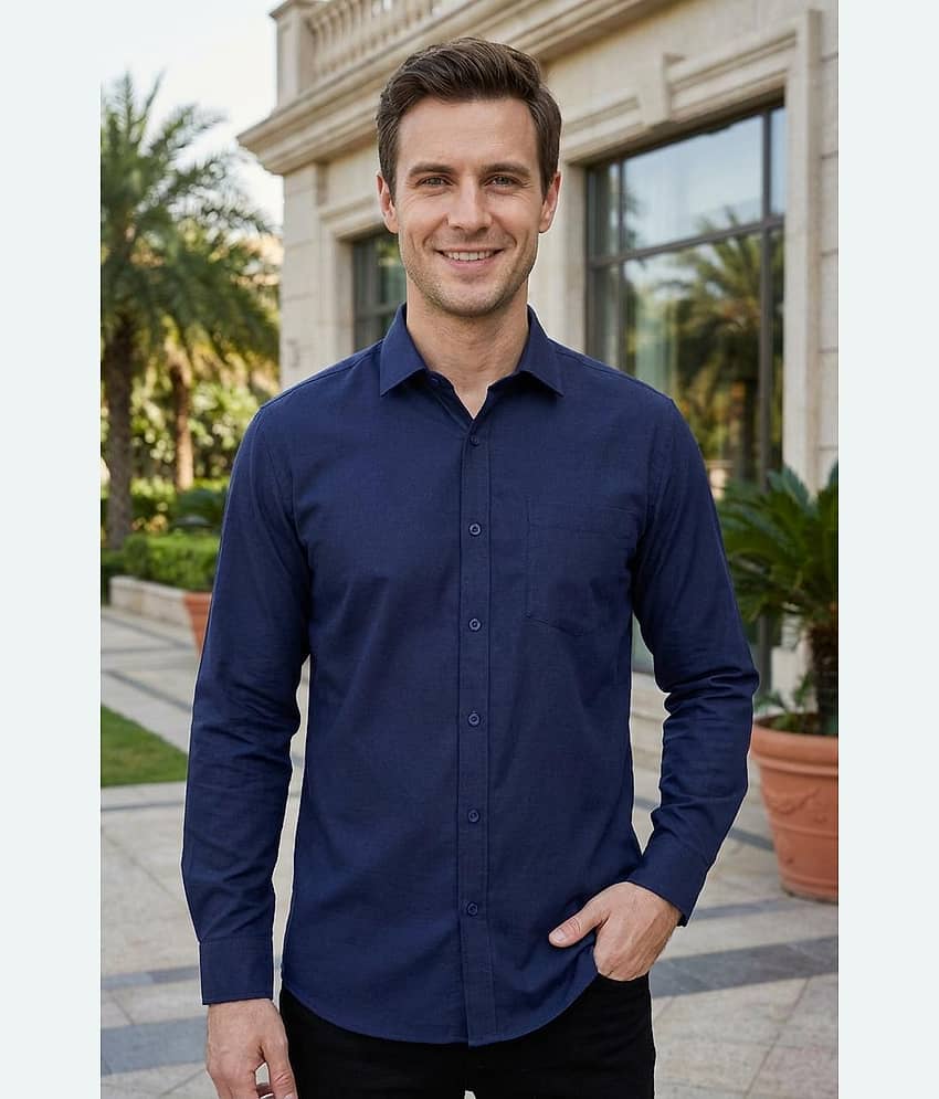 Kashvi Cotton Blend Regular Fit Solids Full Sleeves Men's Casual Shirt - Navy Blue ( Pack of 1 )