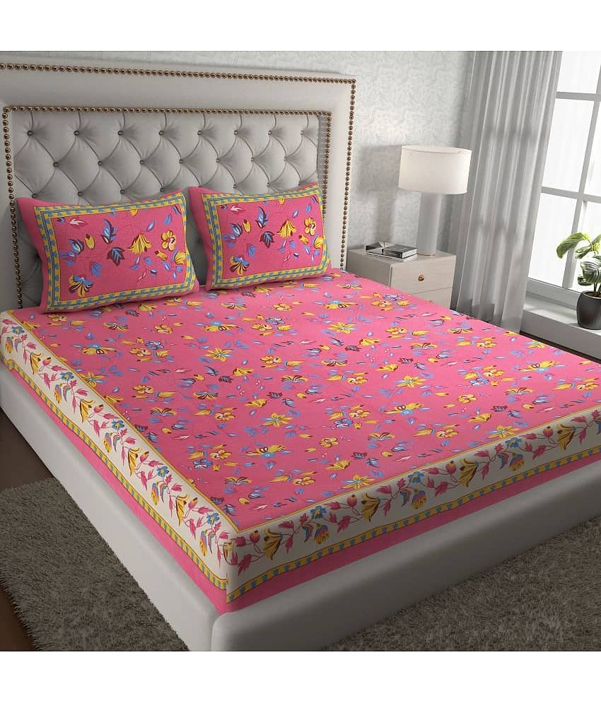 Cosito Cotton 1 Double Bedsheet with 2 Pillow Covers ( Pink )