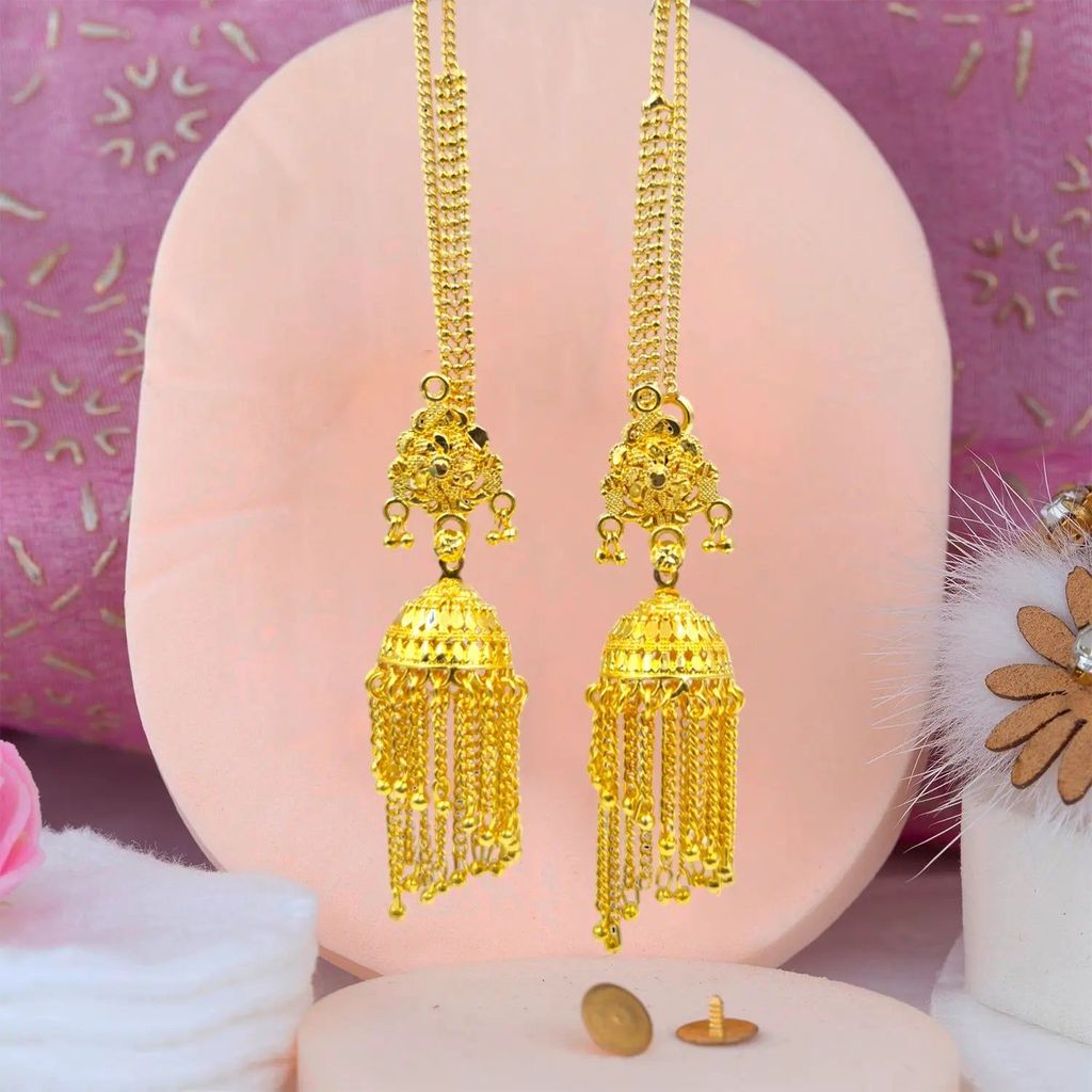 Gold Plated Chain Jhumka Earrings β Elegant Indian Ethnic Jewelry