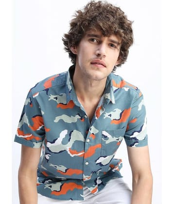 Ketch 100% Cotton Slim Fit Printed Half Sleeves Men's Casual Shirt - Blue ( Pack of 1 )