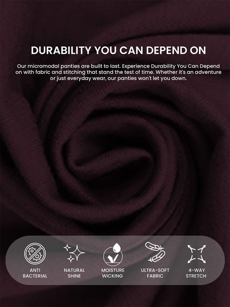 Freecultr Women’s Micromodal Mid-Rise Hipster | Super Soft & Breathable Fabric | Medium Rear Coverage | Comfortable Stretch Elastic | Pack of 3 |Color - Port Wine