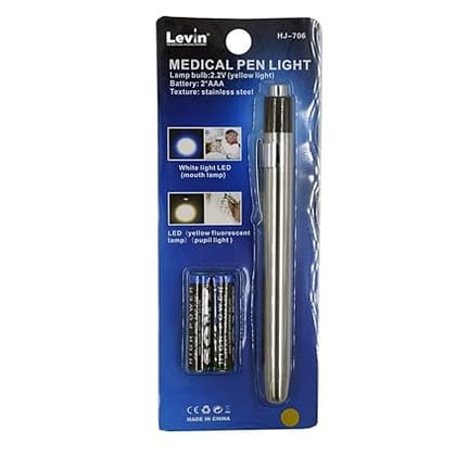 AABHA Medical Silver Pen Torch Imported Yellow Light Torch Nurse Medical Pen Light with for Nursing Studenst, Doctors, Black and Silver with White Yellow Light