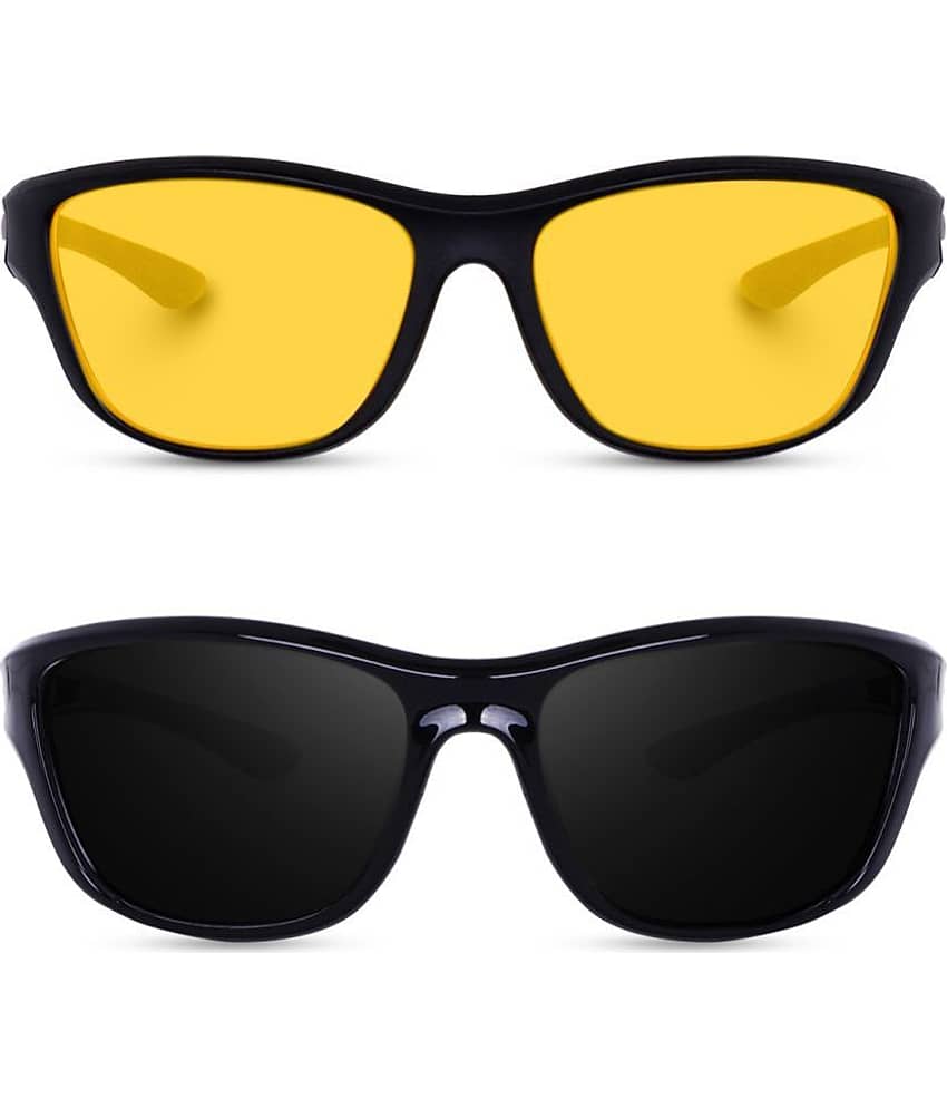 Kanny Devis - Black Wrap Around Sunglasses ( Pack of 2 )