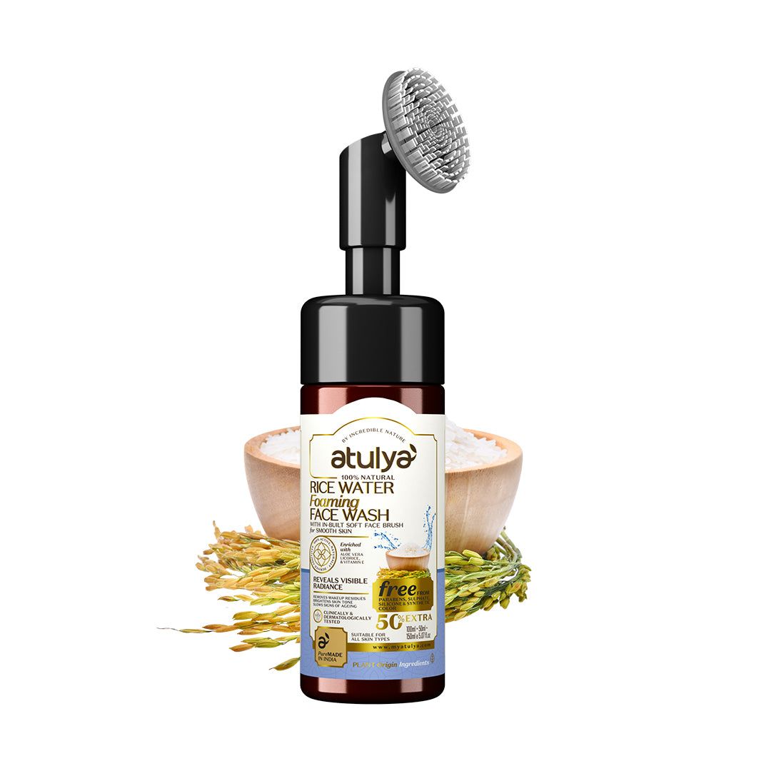 Atulya Rice Water Foaming Face Wash with Silicone Brush For Radiant Skin- 150ml