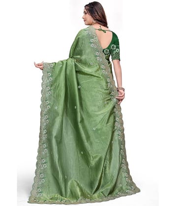 fvd Art Silk Embroidered Saree With Unstitched Blouse Piece ( Light Green )