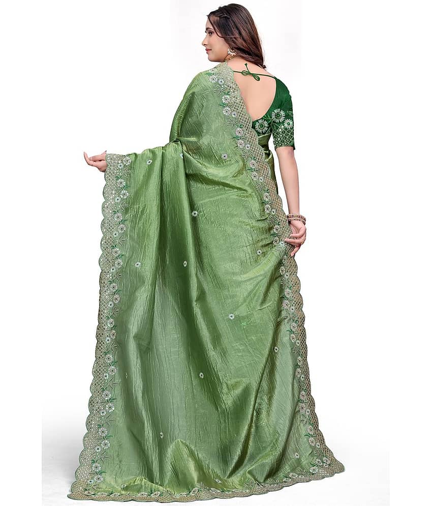 fvd Art Silk Embroidered Saree With Unstitched Blouse Piece ( Light Green )