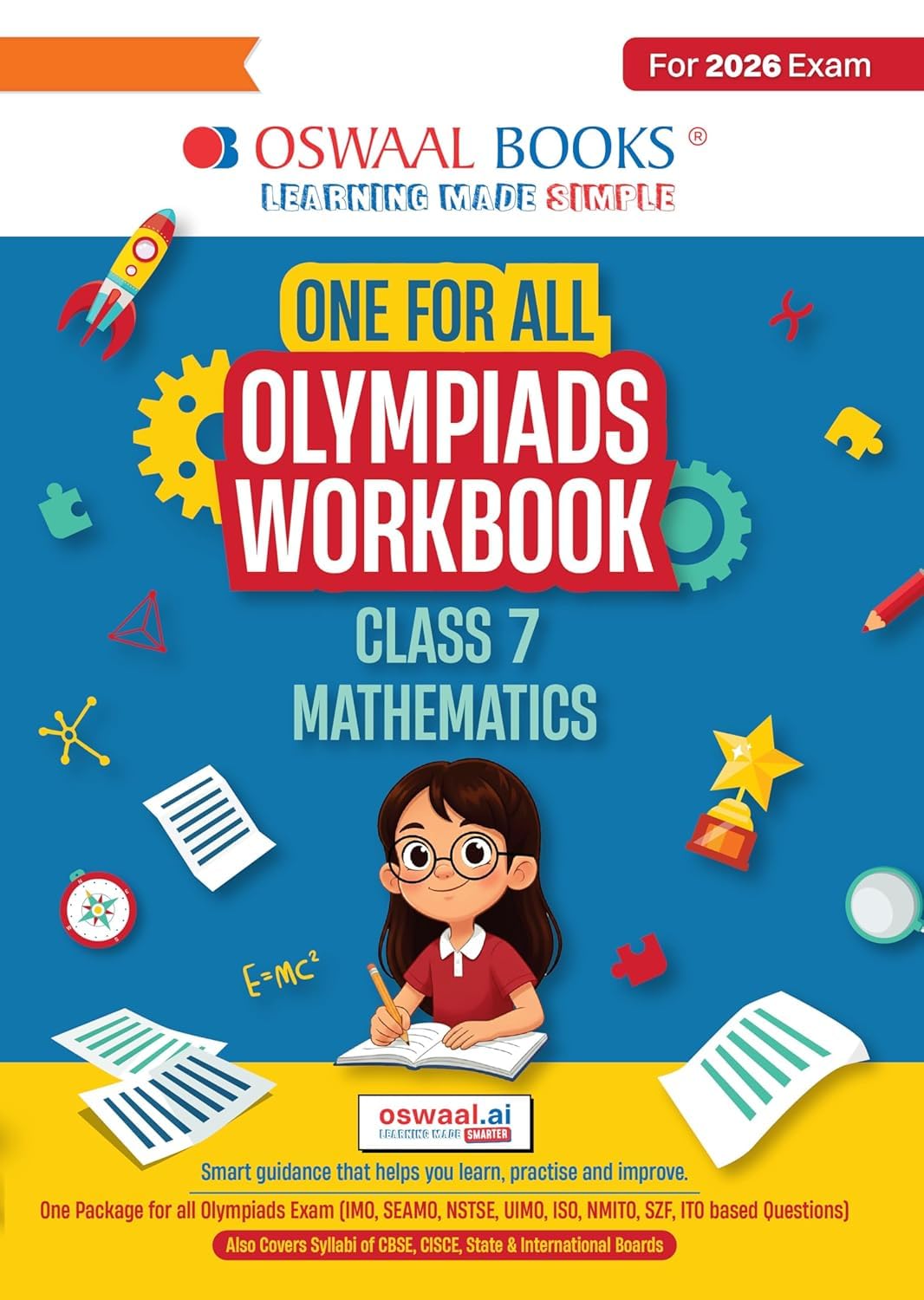 Oswaal One for All Olympiads Workbook Class 7 Maths For 2025 Exam cover syllabus with Cisece,interantional boards,cbse,isce,unes