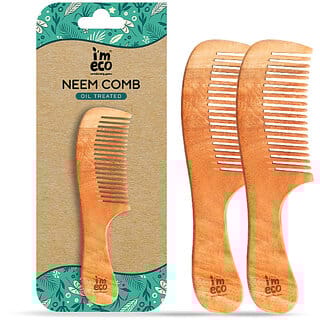 IMECO Neem Wood Wide Tooth Comb Pack of 2  Anti-Static  Eco-Friendly  Suitable for All Hair Types