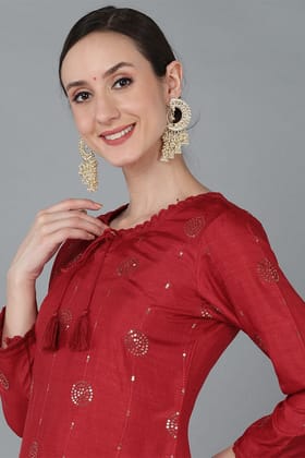 Red Silk Blend Solid Kurta Trousers With Dupatta PKSKD1614 Red Silk Blend Solid Kurta Trousers With Dupatta PKSKD1614