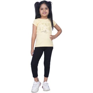 Kid Kupboard Cotton Girls T-Shirt, Light Yellow, Half-Sleeves, 7-8 Years KIDS7065