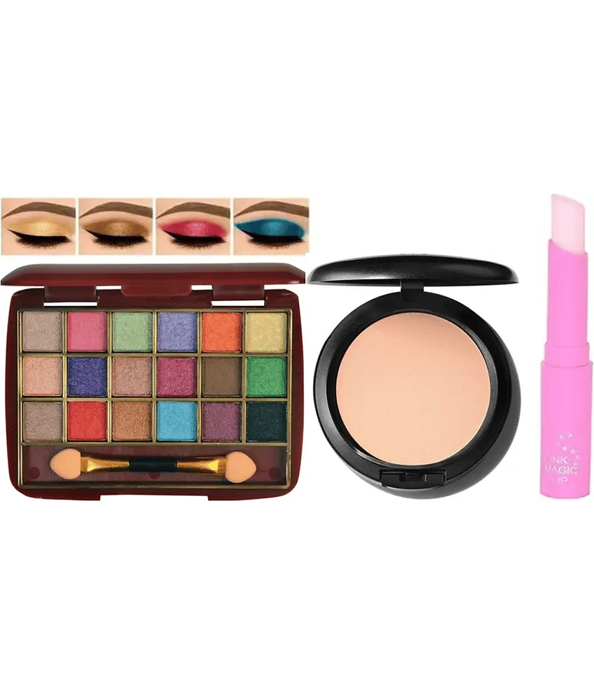 swenky 18color shimmer eyeshadow with long-wear compact & color changing lip balm (Pack of 3)