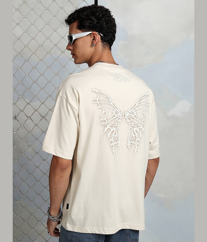 Highlander Men Cotton Blend Oversized Fit Printed T-Shirt ( Cream )