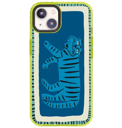 Folk Tiger - Blue-iPhone 15 Pro Max / Neon Green