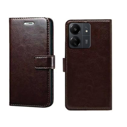 Solimo Flip for Redmi 13c (Faux Leather_Brown) Solimo Flip for Redmi 13c (Faux Leather_Brown) - Brown