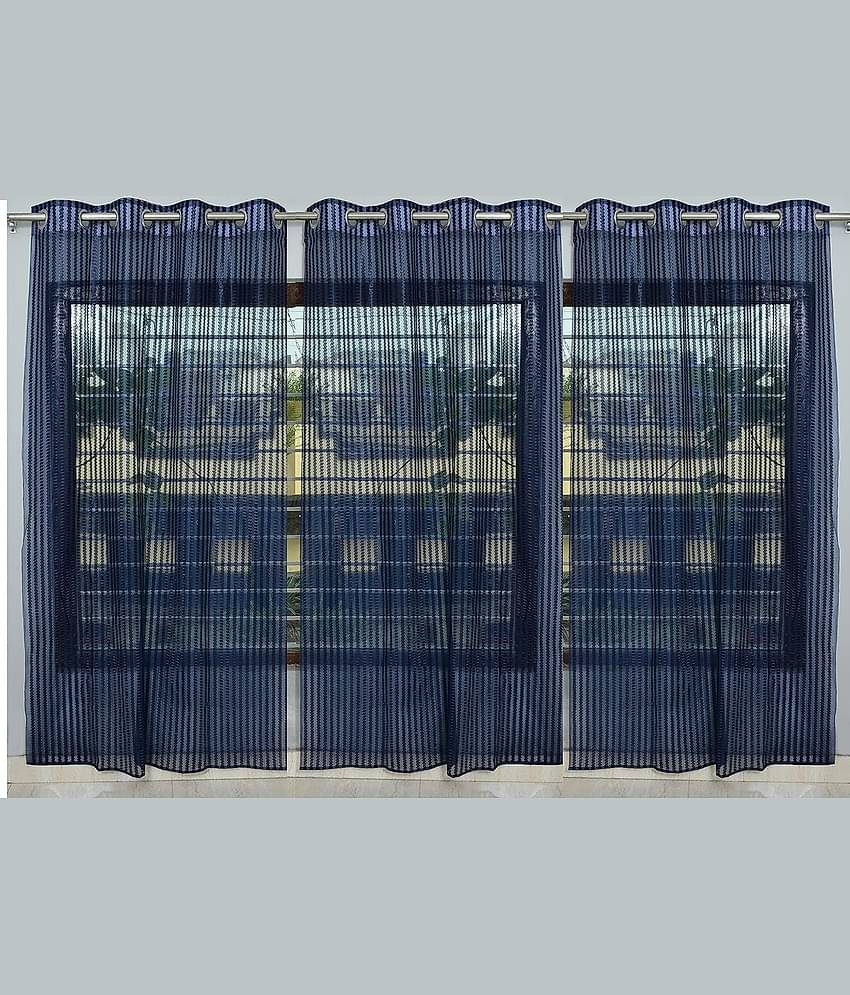 BELLA TRUE Solid Transparent Eyelet Curtain 5 ft ( Pack of 3 )  Blue
