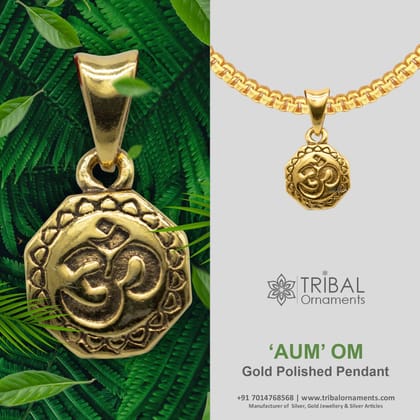 925 sterling silver handmade Hindu mantra 'Aum' OM pendant, amazing stylish good luck pendant jewelry gold polished pendant jewelry nsp609