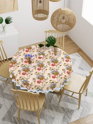 Cotton Round Table Cover - 6 seater- 60inches-60 Inches Round / Floral