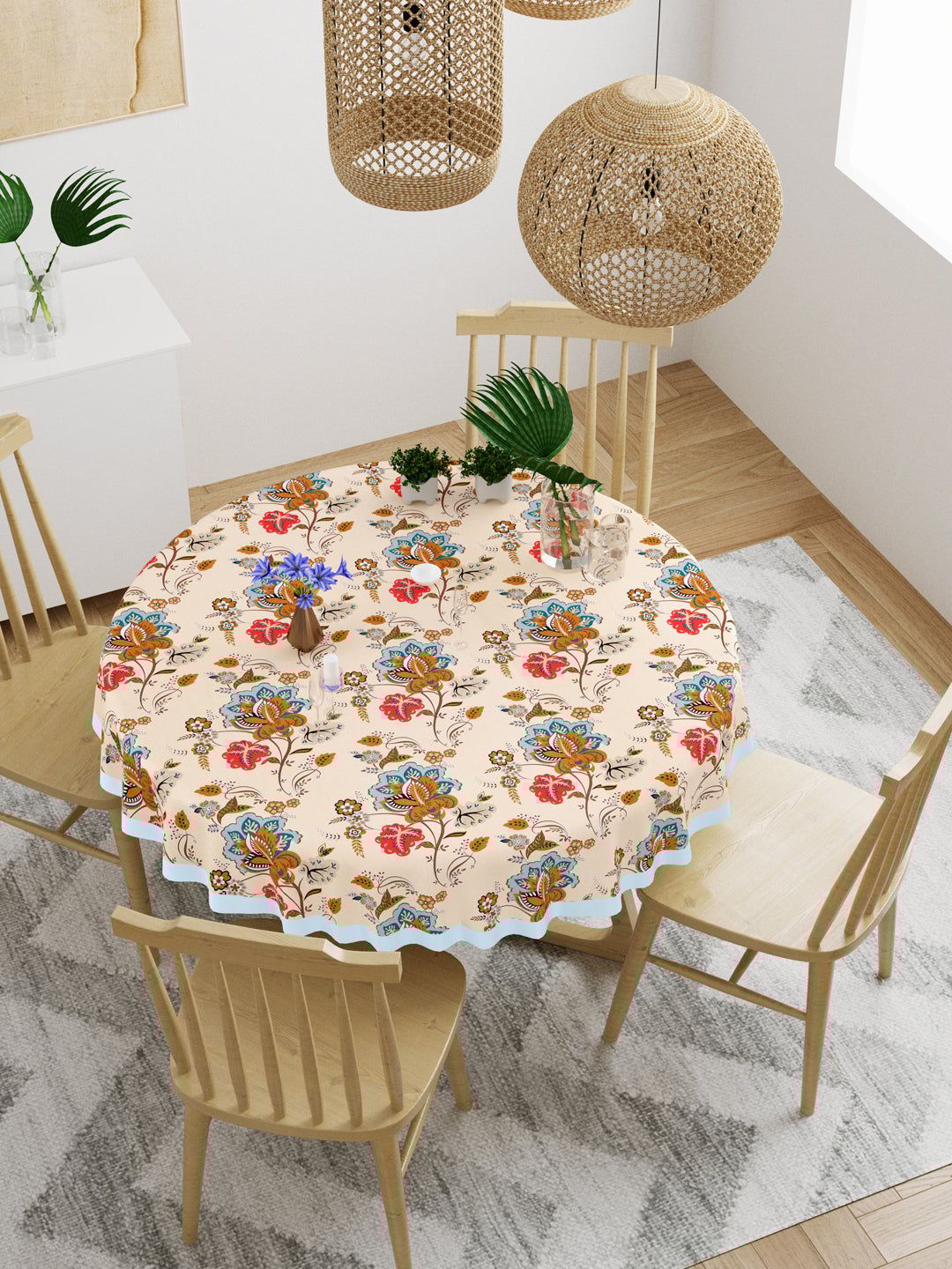 Cotton Round Table Cover - 6 seater- 60inches-60 Inches Round / Floral