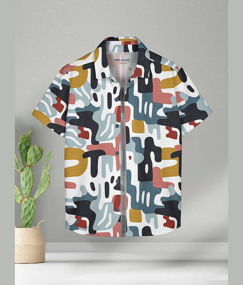 HELLCAT Trendy Regular Fit Printed Causal Half Sleeve Shirt for Boys Yellow