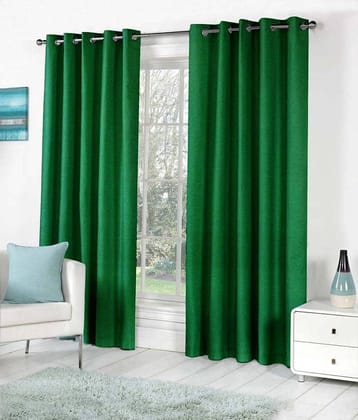 N2C Home Solid Semi-Transparent Eyelet Curtain 7 ft ( Pack of 2 ) - Green