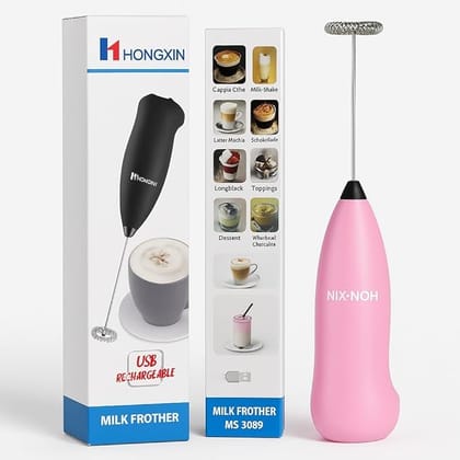 Giftora Rechargeable Milk Frother, Electric Handheld Coffee Whisk, USB Powered Cappuccino Maker, Milk Foam Maker for Latte, Macchiato, Pink