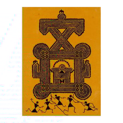 Mandana Painting Black Painting 8 x 11 point 5 Inch Tribal Art