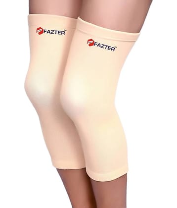 FAZTER Unisex Stretchable Compression Knee Cap Brace For Joint Pain Relief (Pair) Knee Support (Beige) - None